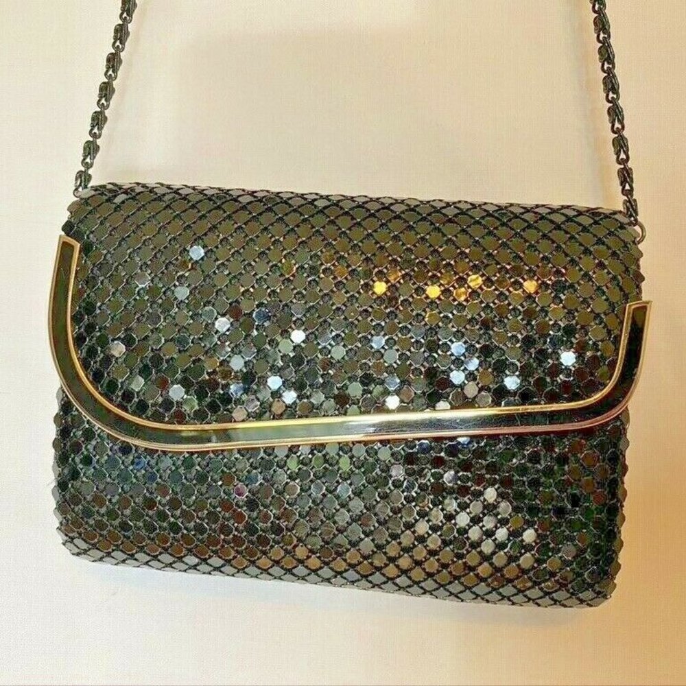 Oriental Black Metal Mesh Cross Body Evening Bag Party Purse Glittery